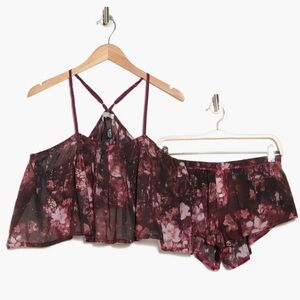 Free People Floral Sheer Cotton Black & Pink Sleepwear Set Size S
